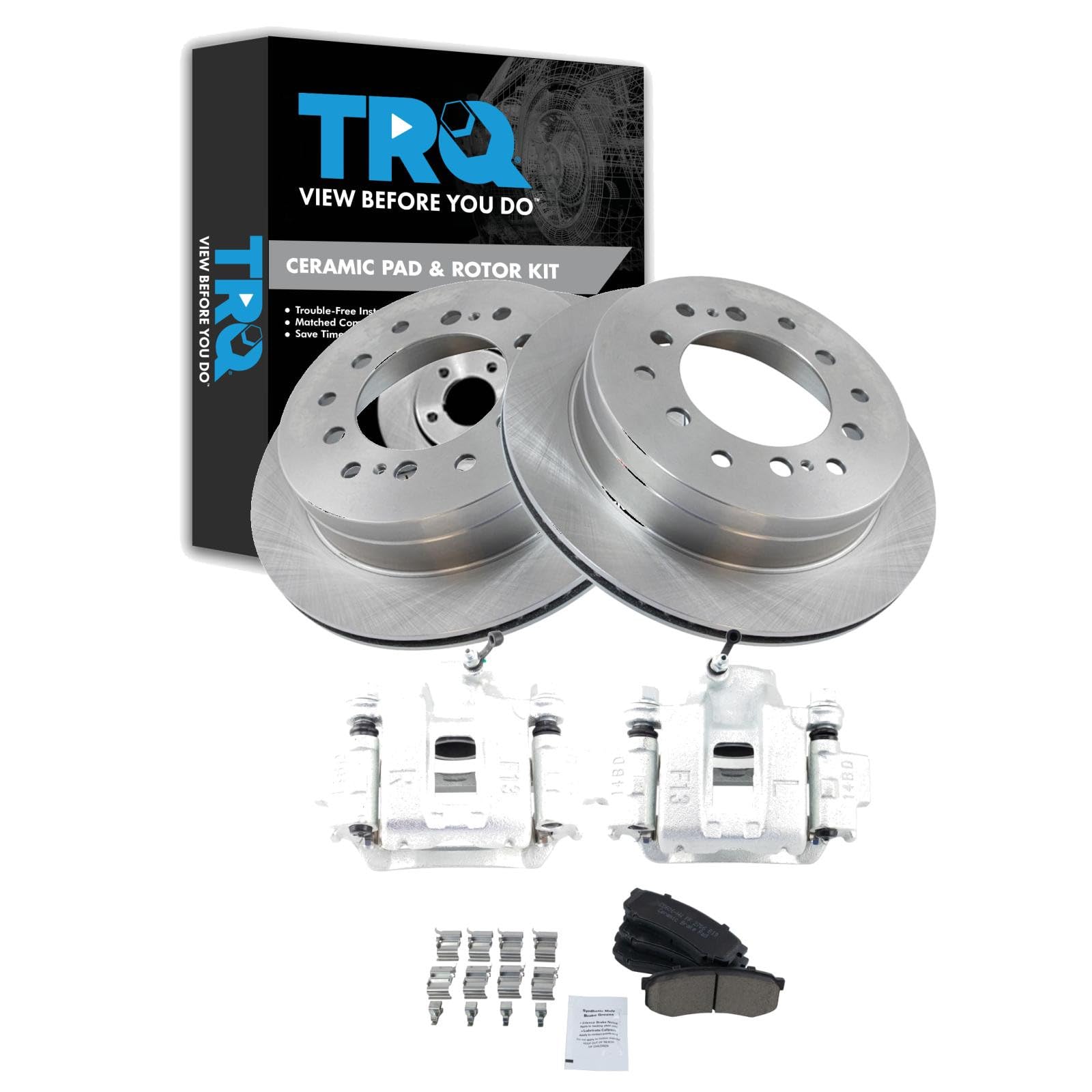 TRQ Rear Brake Pad and Rotor Set Ceramic Rotors Calipers