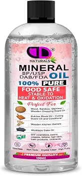 Pure Mineral Oil Premium Food Safe, Chopping Board Oil, Cutting Board, Worktop, Butcher Blocks, Countertops Wood, Slate, Stone- Tasteless, odourless & Clear 100ml Cap
