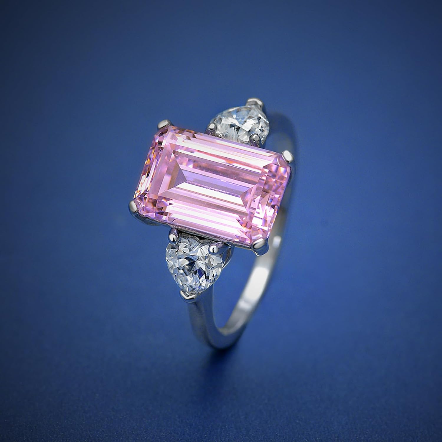 5Ct Engagement Ring for Women, 925 Sterling Silver Emerald Cut Simulated Diamond 5A Cubic Zirconia Three Stone Wedding Promise Ring