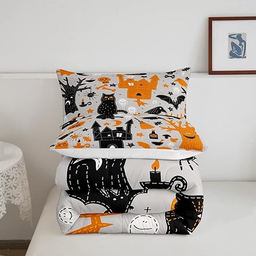 Miniatura 5 de Erosebridal Ropa de cama de gato negro tamaño matrimonial, juego de edredón de Halloween para adolescentes y adultos, relleno de edredón de dibujos