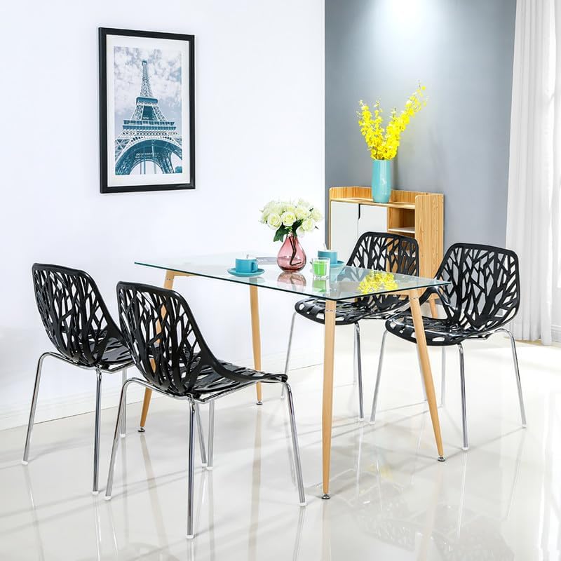 NOLLAM Modern Leisure Chair 4 pcs Bird's Nest Style Lounge Chair Reading Chair Single Chair Mid Century Accent Arm Chair Club Chairs Living Room Chair for Small Space Apartment Office, Black