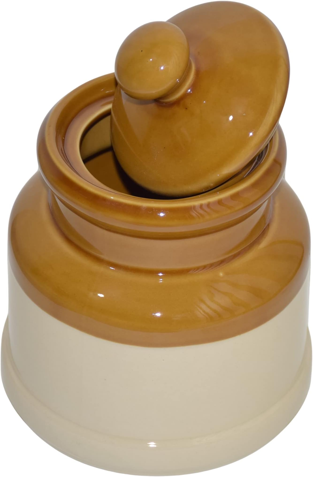 Pure Source India Ceramic Pickle Jar With Lid - 1000ml, 1 Pc, Ivory and Brown
