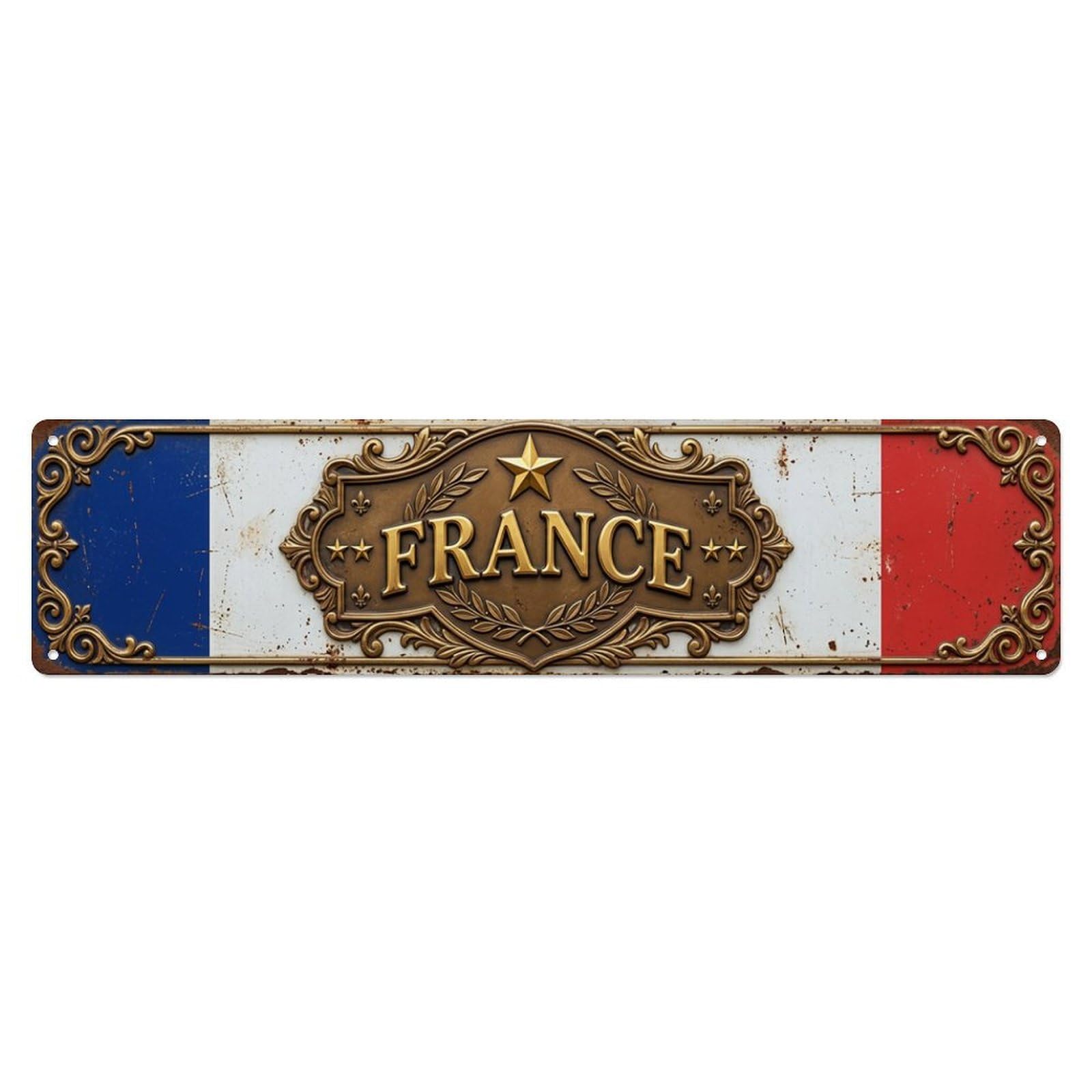 France Flag Antique Shield Metal Tin Skinny Sign Plaque Wall Decor for Cafe, Club Bar, Office, Home Garden Metal Poster 4x16Inch