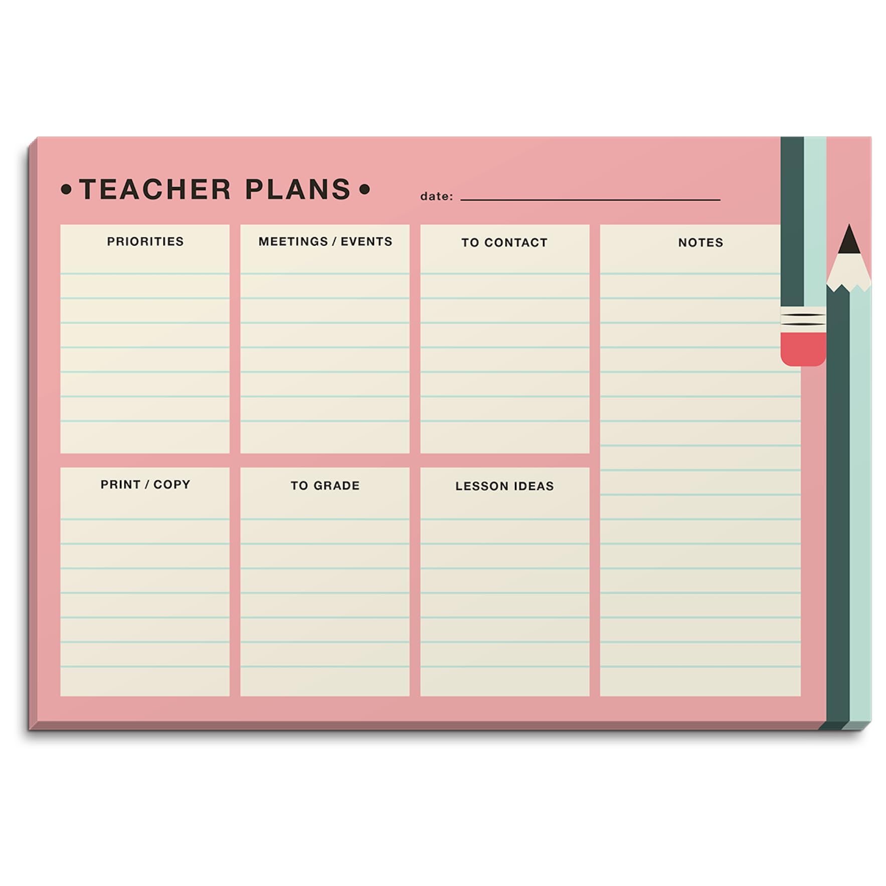 Bloc-notes Lady Jayne Teacher Plans avec 50 pages de planificateur de bureau rose