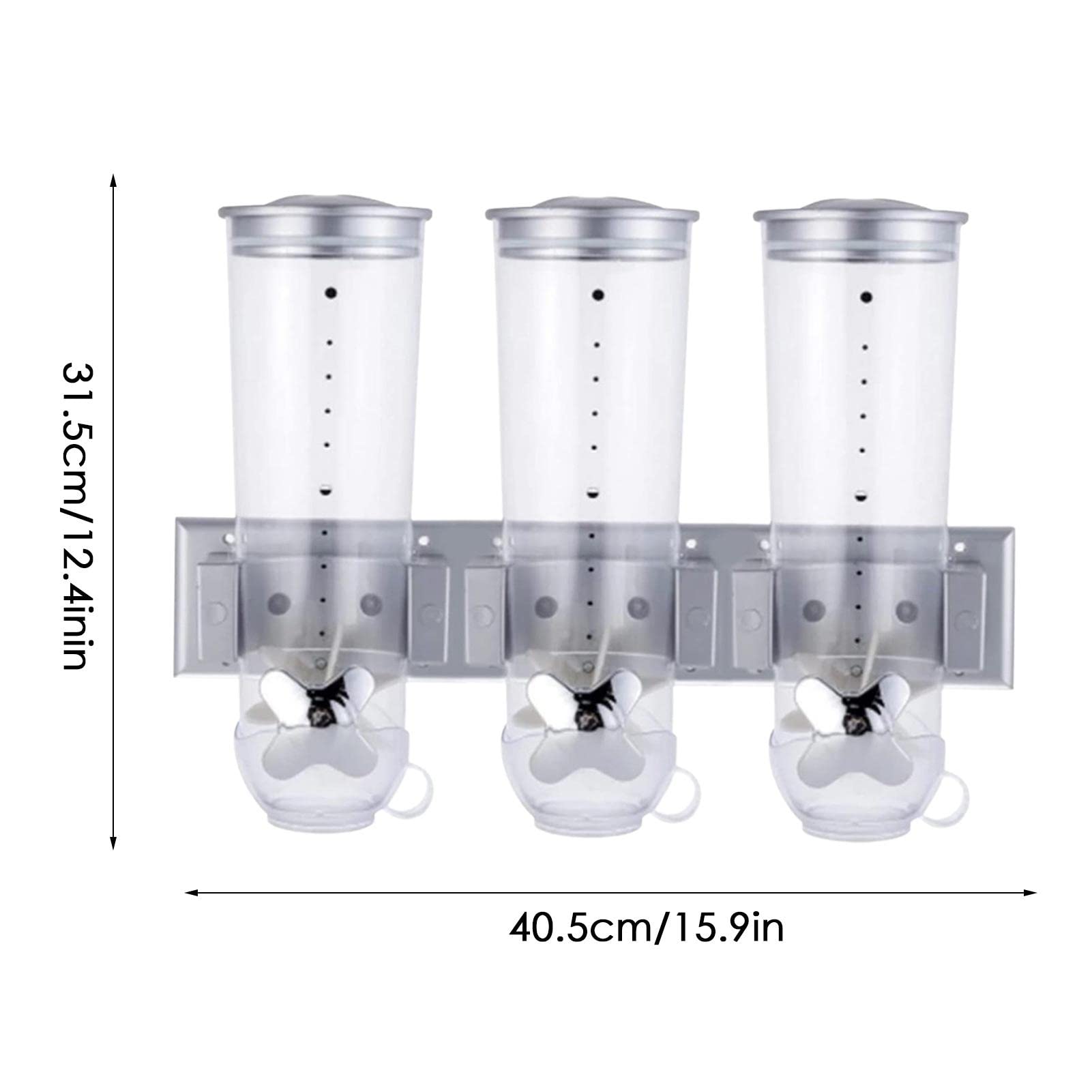 Dispenser per cereali montato a parete, dispenser per cibo secco, 3 pezzi | contenitore per cereali con 3 tazze, dispenser per caramelle da parete, per snack, riso, cereali e farina