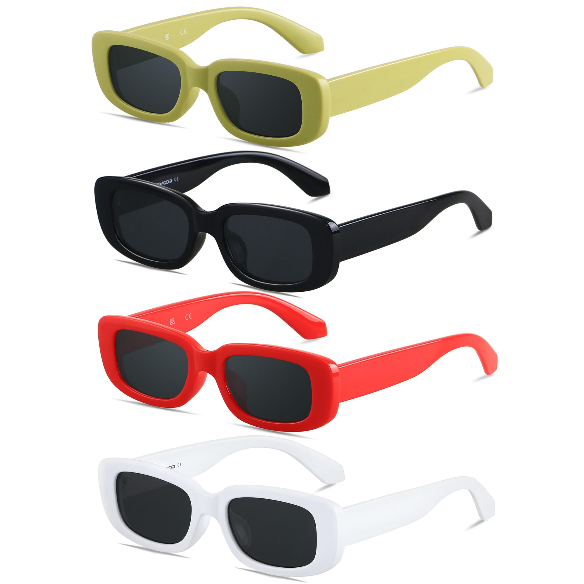 ANDWOOD Rectangle Sunglasses for Women Men Square Frames Trendy Retro Vintage 90s UV Protection Sun Glasses Small Face