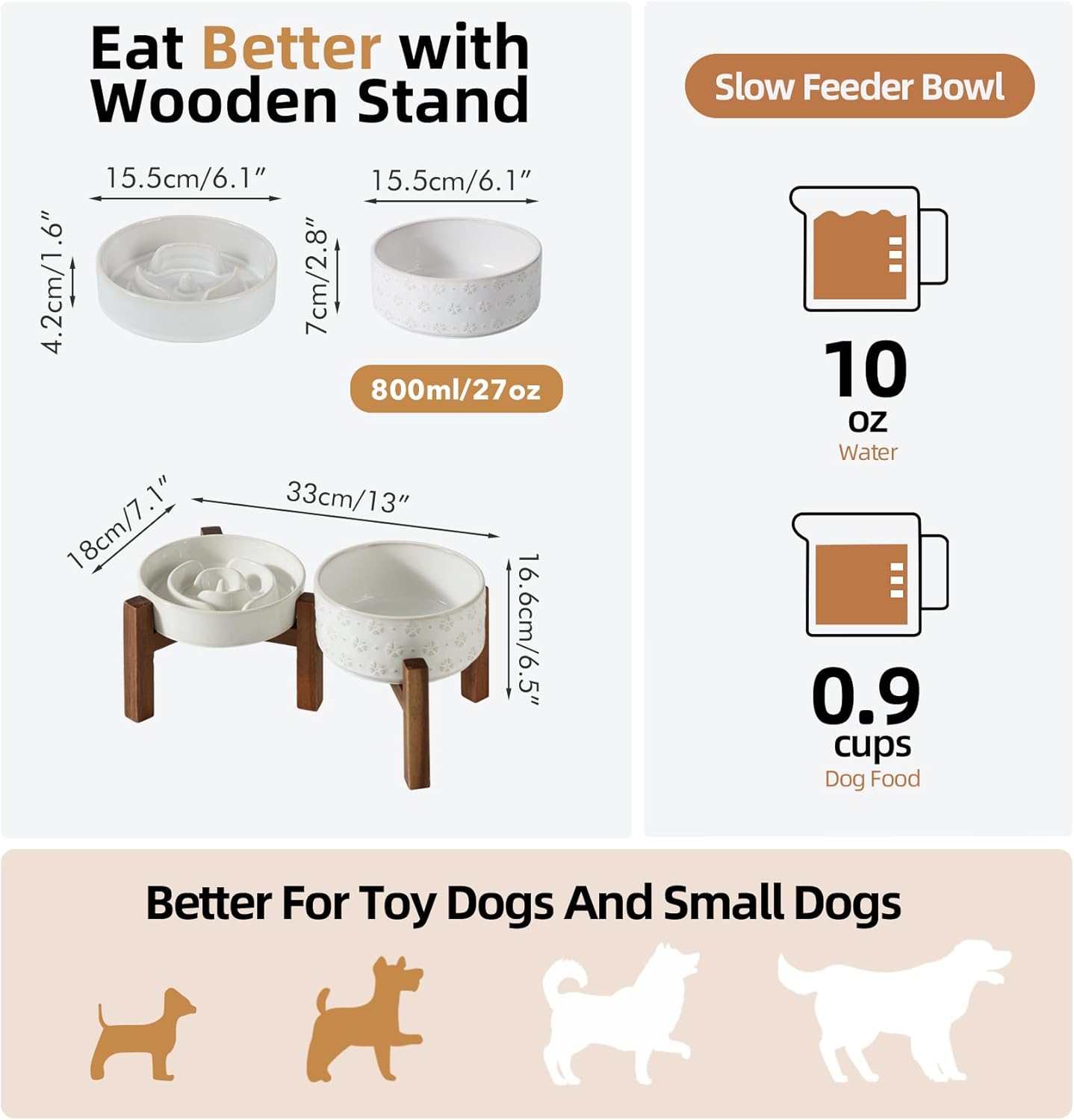 Elevated 6.1inch Bowl and 7.3inch Dish with Acacia Wood Stand for Small and