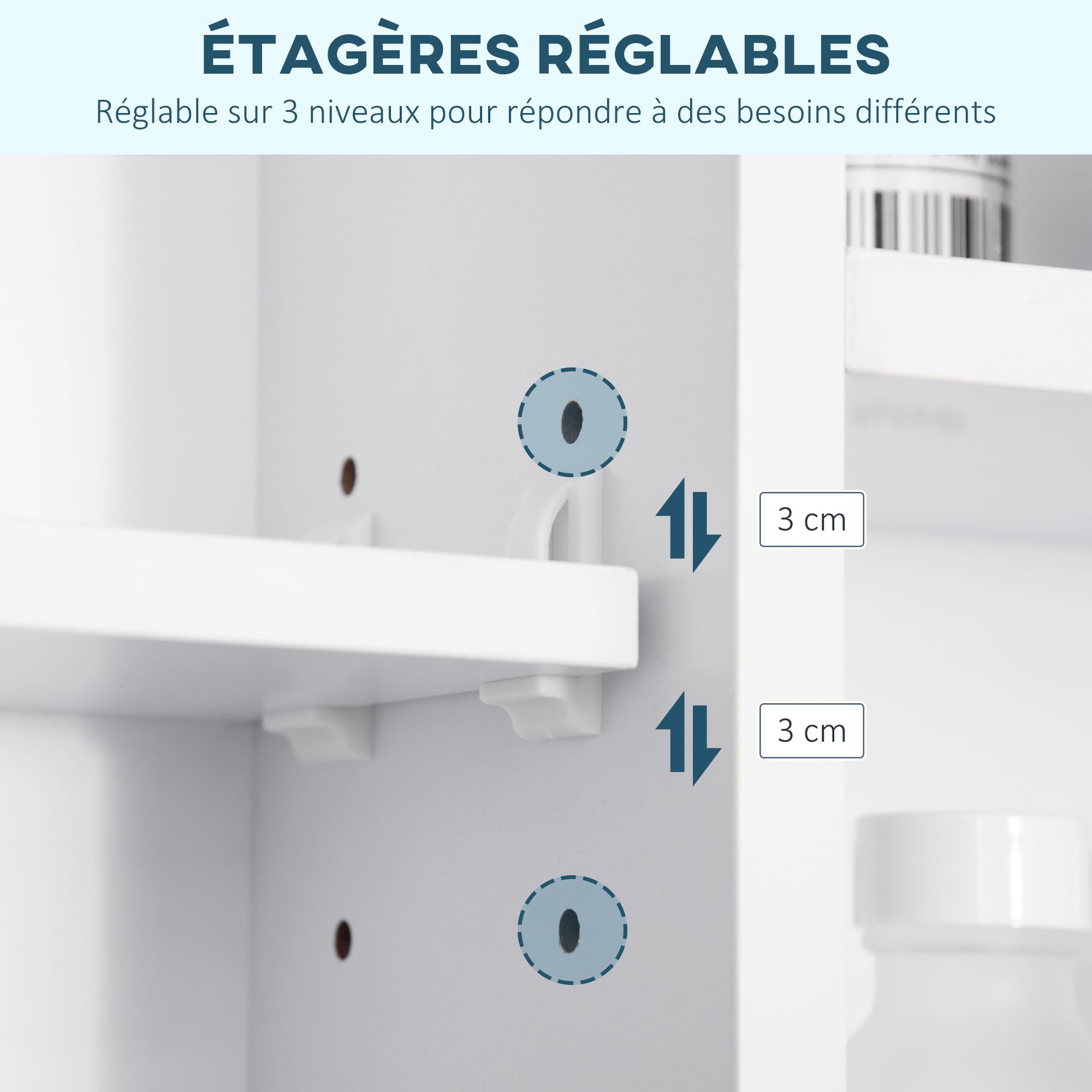 kleankin Armoire Murale Salle de Bain avec Miroir, 100 x 15 x 70 cm, Meuble Salle de Bain, Armoire de Toilette avec 7 étagères Ouvertes et Placard, Porte Ouverture et Fermeture lentes, Blanc