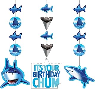 Creative Converting 995887, Shark Splashing Birthday Hanging Decoration, 3 Ct, 36