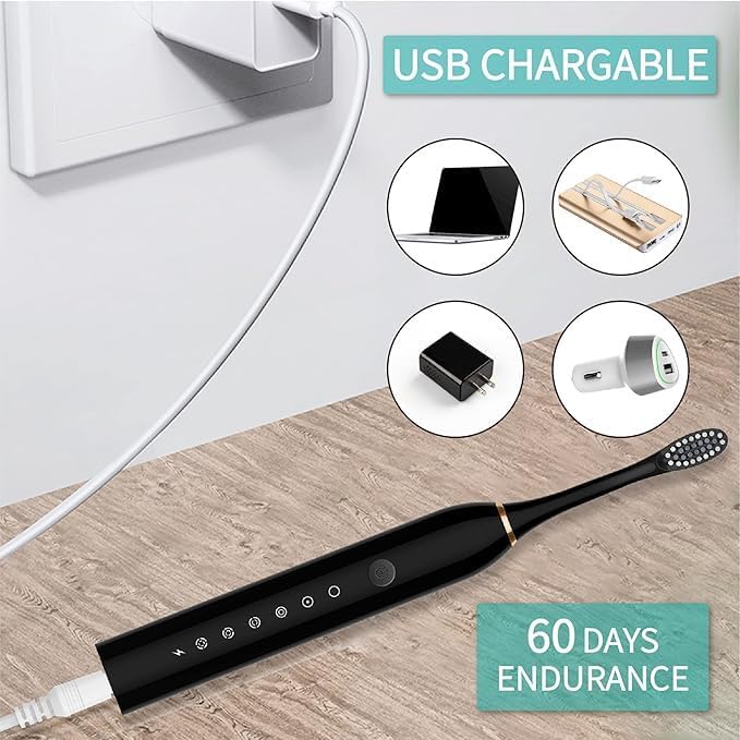 Image of Sonic Electric Toothbrush | Waterproof Rechargeable Toothbrush with Replaceable Brush Heads | Cosmic Lite Sonic Toothbrush with 6 Modes, 3 Brush Heads, 1 Interdental Head - Pack of 1