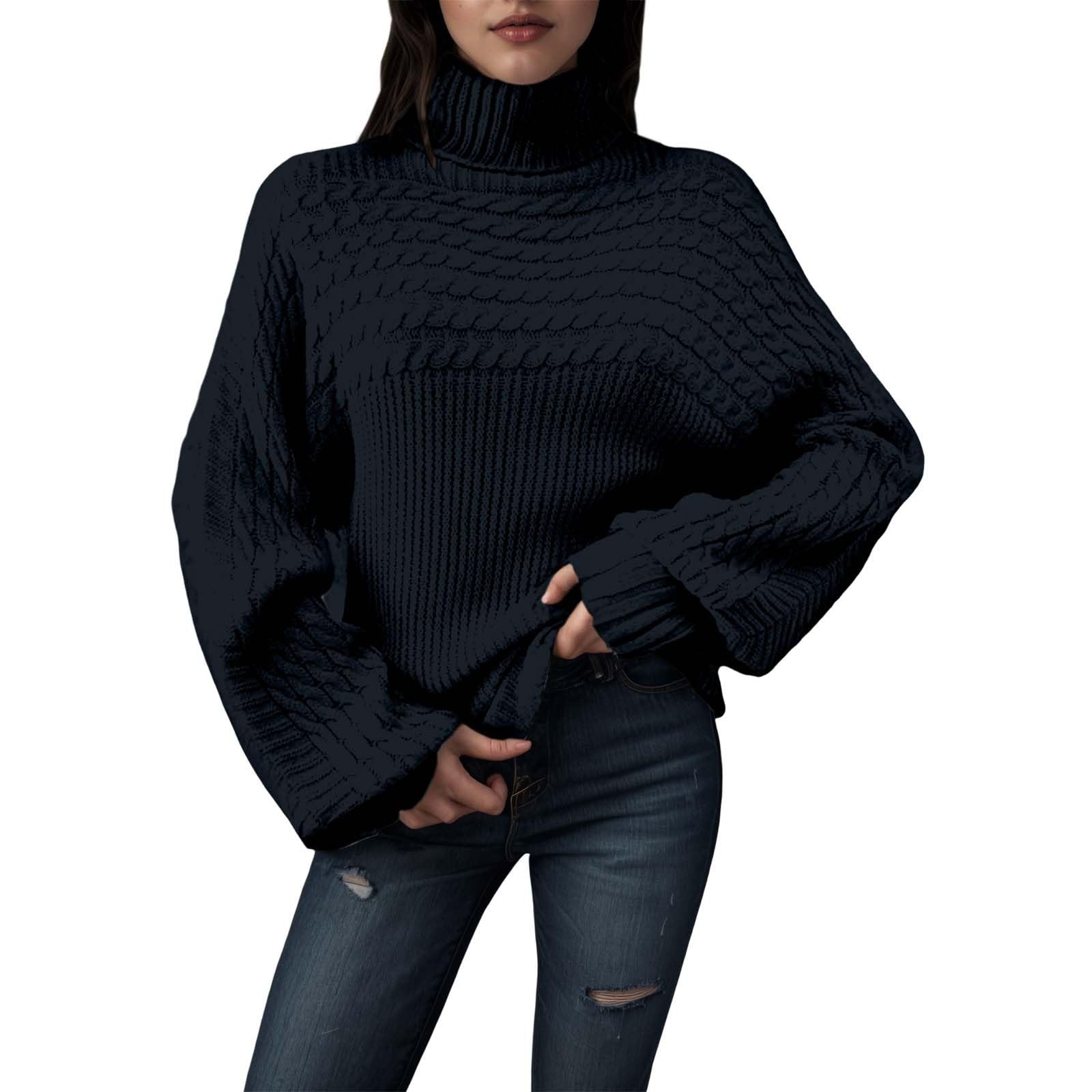 Turtleneck Sweater for Women Long Sleeve Casual Knit Pullover Chunky Knit Pullover Sweaters 2025 Fall Winter Fashion