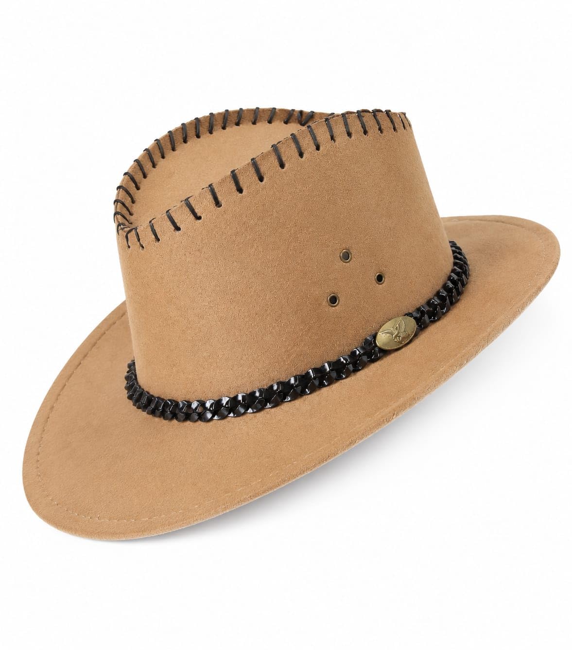Classic Black Faux Leather Cowboy hat for Men and Women | Western Outback Hat with Band-picture-47