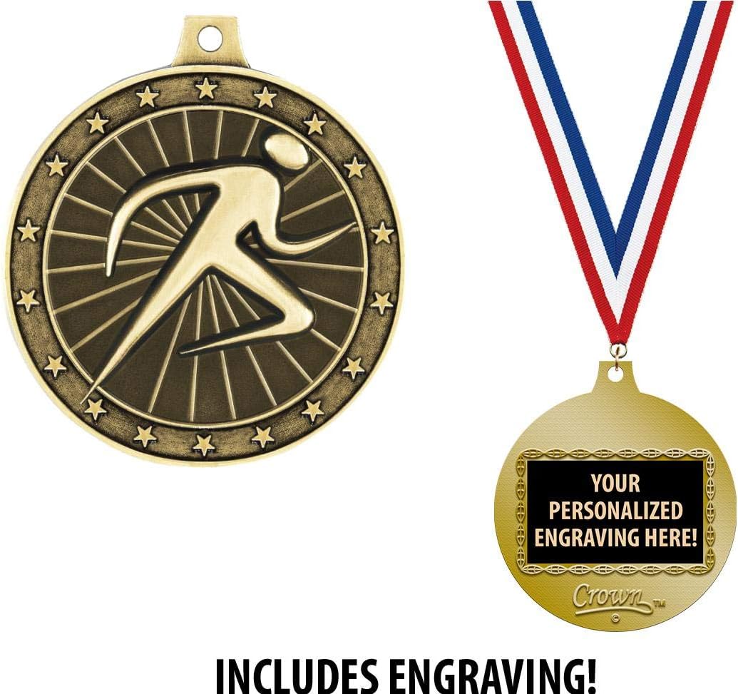Running Medals, 2" Gold Abstract Runner Medal Award with Free Custom Engraving
