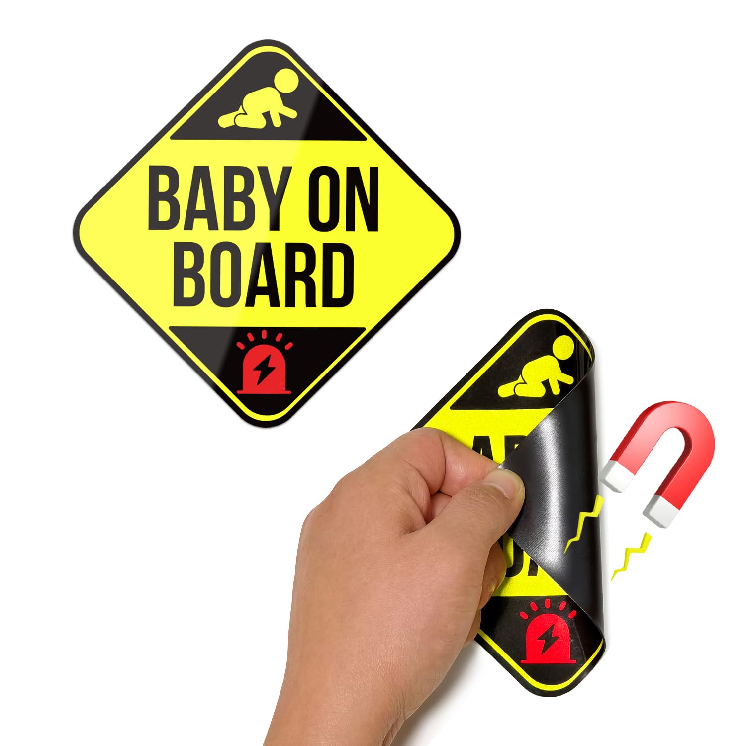 Photo 1 of ** stock photo for reference **Velluppa 2PCS Baby on Board Magnet for Car, Reflective Baby on Board Signs for Car Magnet, Weather-Resistant Baby on Board Stickers for Car