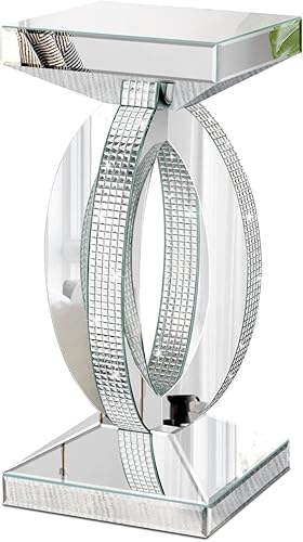 Miniatura 14 de Mesa auxiliar plateada con incrustaciones de cristal, mesa auxiliar moderna, mesa auxiliar cuadrada pequeña para sala de estar, dormitorio