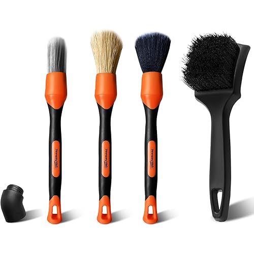 YeewayVeh Detailing Brush Set, 4 Pack Car Detailing Brushes for Dashboard Engine Bay Air Vents Leather Seat and Car Wheel Brush for Motorcycle Bicycle Tire Rim Fenders Exhaust Tips Car Wash Kit