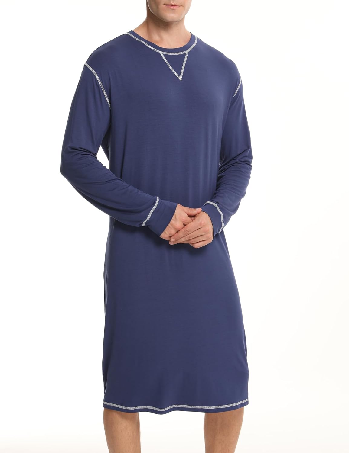 SWOMOG Mens Nightgown Long Sleeve Lounge, Sleep Henley Shirt Pajama Big & Tall Nightshirt Comfy Nightwear S-XXL - Image 2