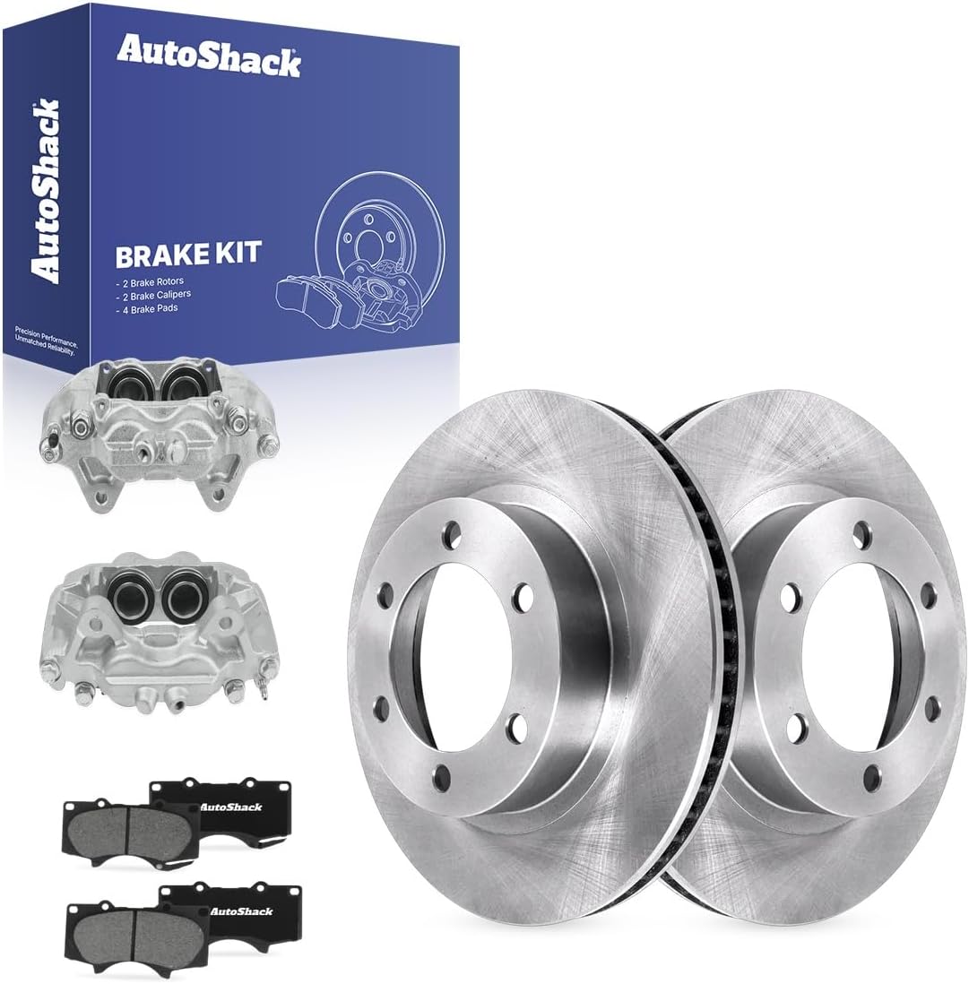 AutoShack Front Vented Brake Rotors + Ceramic Pads + Calipers 8-PC Brake Kit Replacement for 2005-2023 Toyota Tacoma 2007-2014 Toyota FJ Cruiser 12.55" (318.7 mm)
