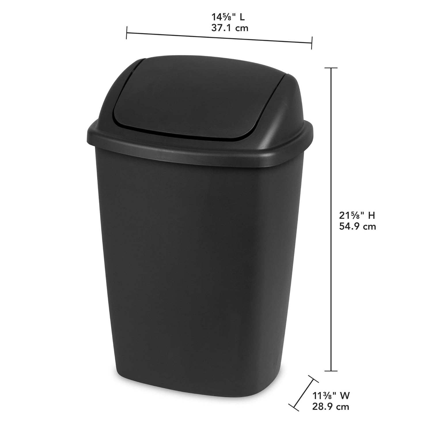 Trash Can Swing Top Trash Can 7.5 Gallon for Kitchen Black Easy to Clean Surface Durable Polypropylene Plastic
