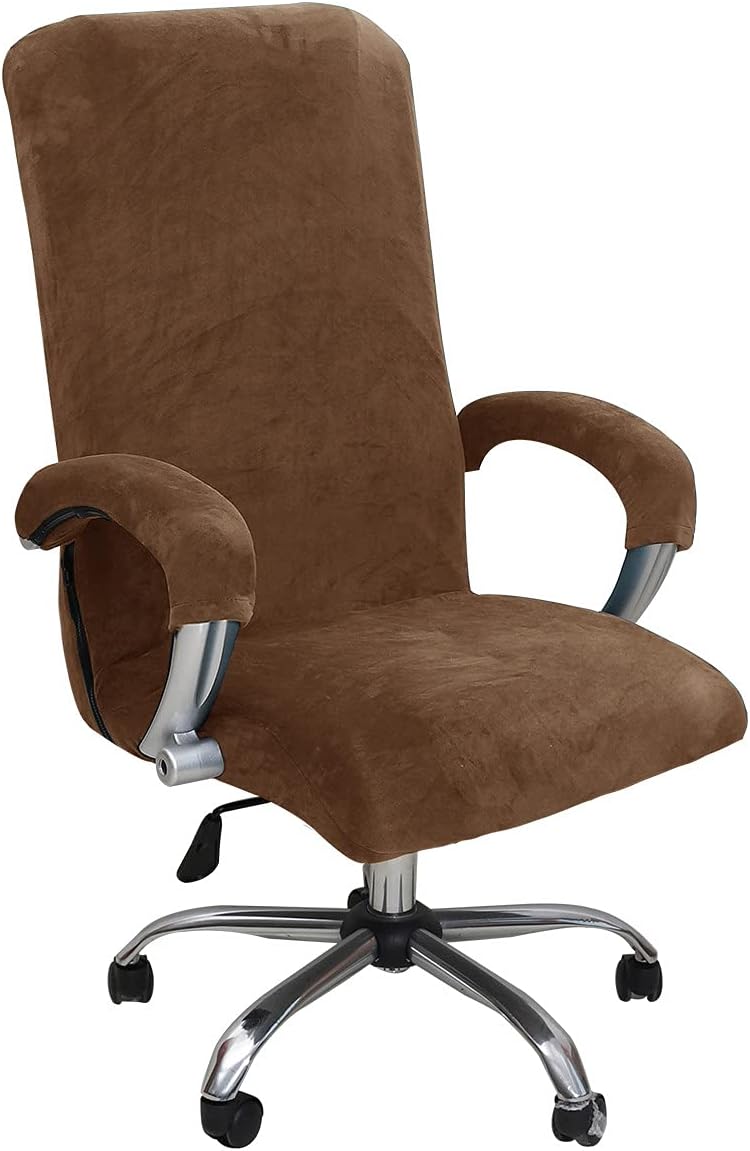 Office Chair Cover Velvet Computer Chair Cover Stretch Rotating Chair Cover Removable Swivel Slipcover Boss Chair Cover Protectors High Back Large (Camel,Large)