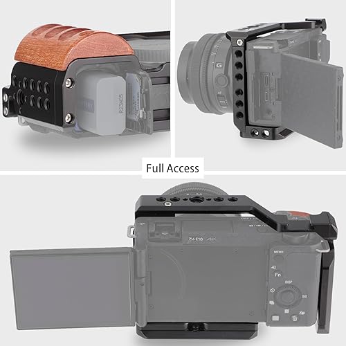 Miniatura 5 de Leftfoto Jaula de metal mejorada con mango de madera para Sony Alpha ZV-E10 Accesorios de grabación de video, micrófono de zapata fría/extensión de