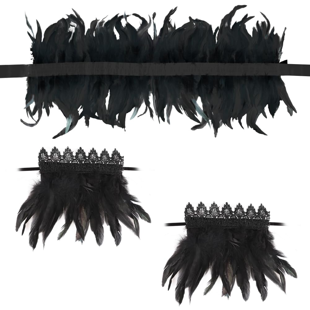 Feather Cape Feather Lace Glove Set Maleficent Costume Gothic Shawl Shrug Collar Plume Wrist Cuffs Shoulder Epaulettes Mardi Gras Fancy Dress Therian Gloves for Halloween Cosplay Party - Image 4