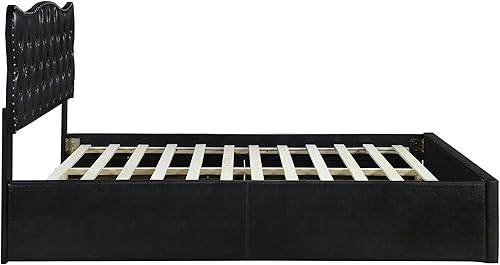 Miniatura 88 de Elegante cama con plataforma tapizada de terciopelo de tamaño Queen con cabecero, para niños, niñas y adolescentes (beige @cabecero/, Queen)