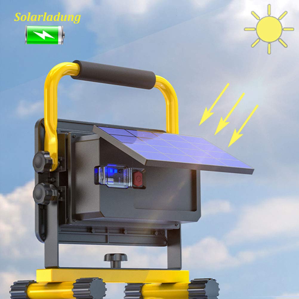 OOWOKS Foco de construcción portátil LED con Panel Solar, luz de Trabajo de 200W 8000LM con USB Recargable, 6000K Blanco frío, batería de 20800mAh, 4 Modos de luz, luz de Trabajo Impermeable