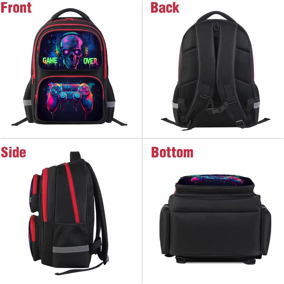 Cartoon Kids Backpack for School - 17 Inch Lightweight Bookbag with 3D Reflective Design & Luminous Safety Strips | Durable 600D Polyester, Adjustable Straps for Ages 6-18 - Image 5
