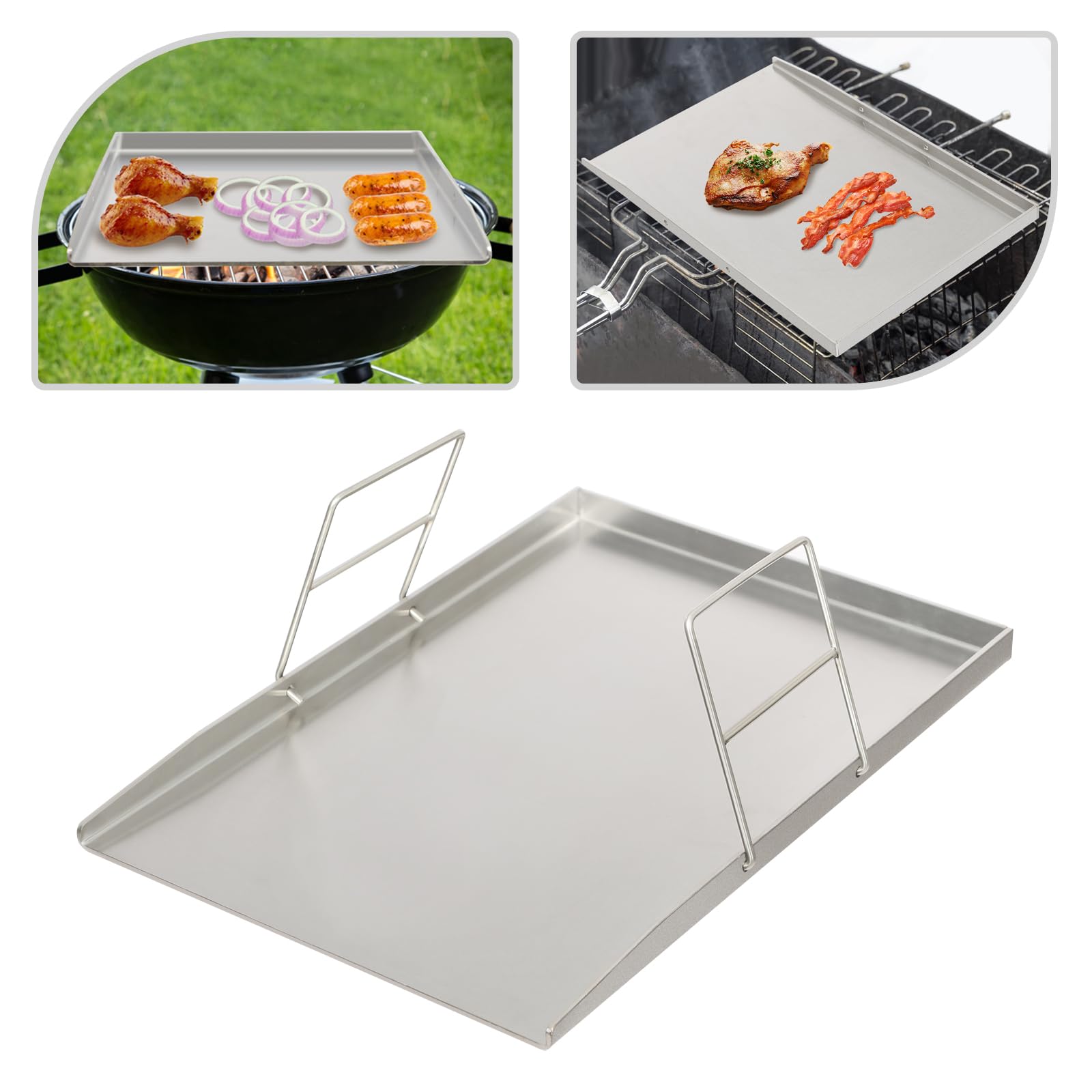 Płyta grillowa, ze stali nierdzewnej Plancha, płyta Teppanyaki z 2 uchwytami, grubość 4 mm, płyta do grilla gazowego i grilla węglowego (49 x 32,5 cm)