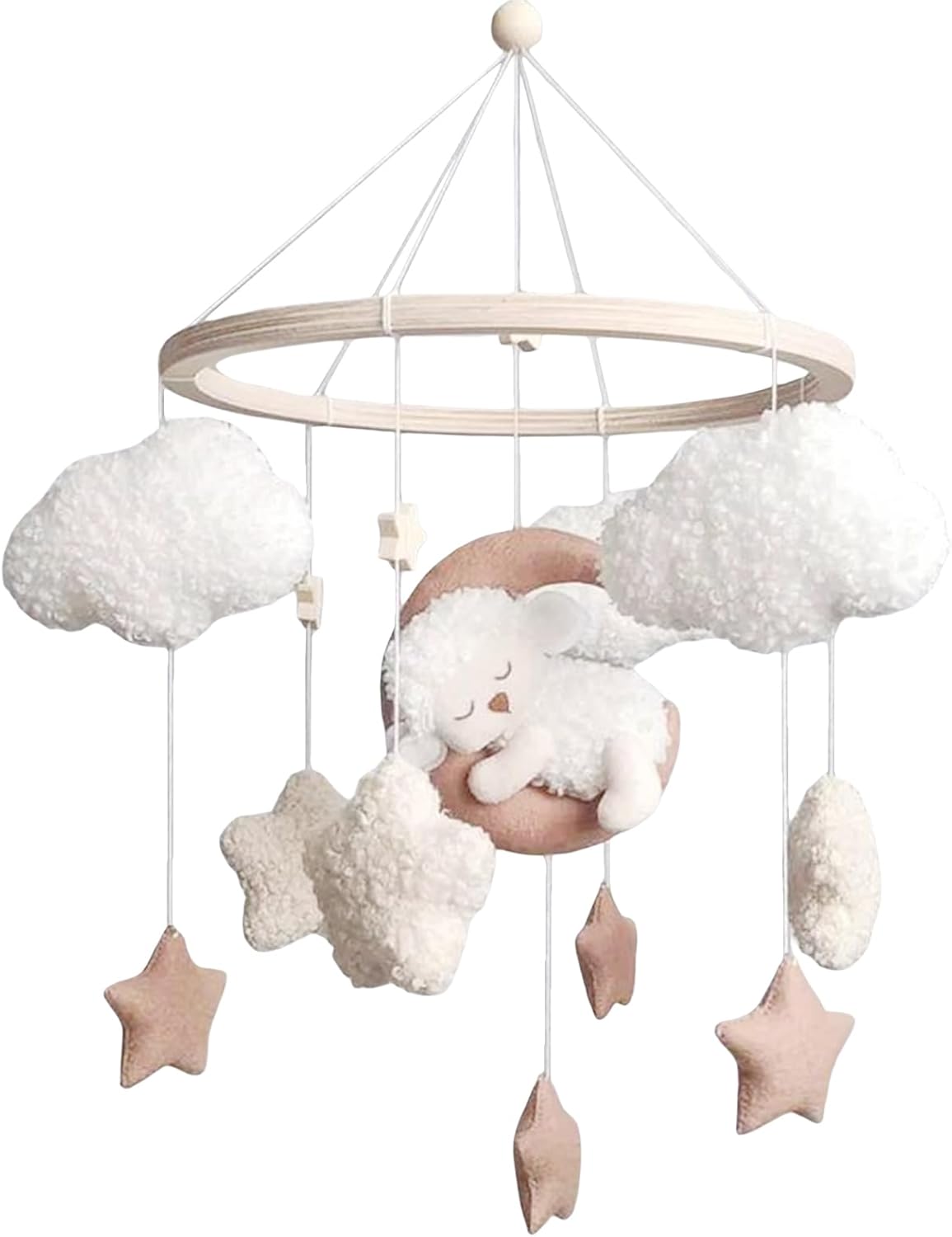 Cute Sheep Mobile for Crib Handmade Beige Dreamy Theme Felt Nursery Decor Crib Mobile for Bassinet Baby Newborn Baby Gift Nursery Decor