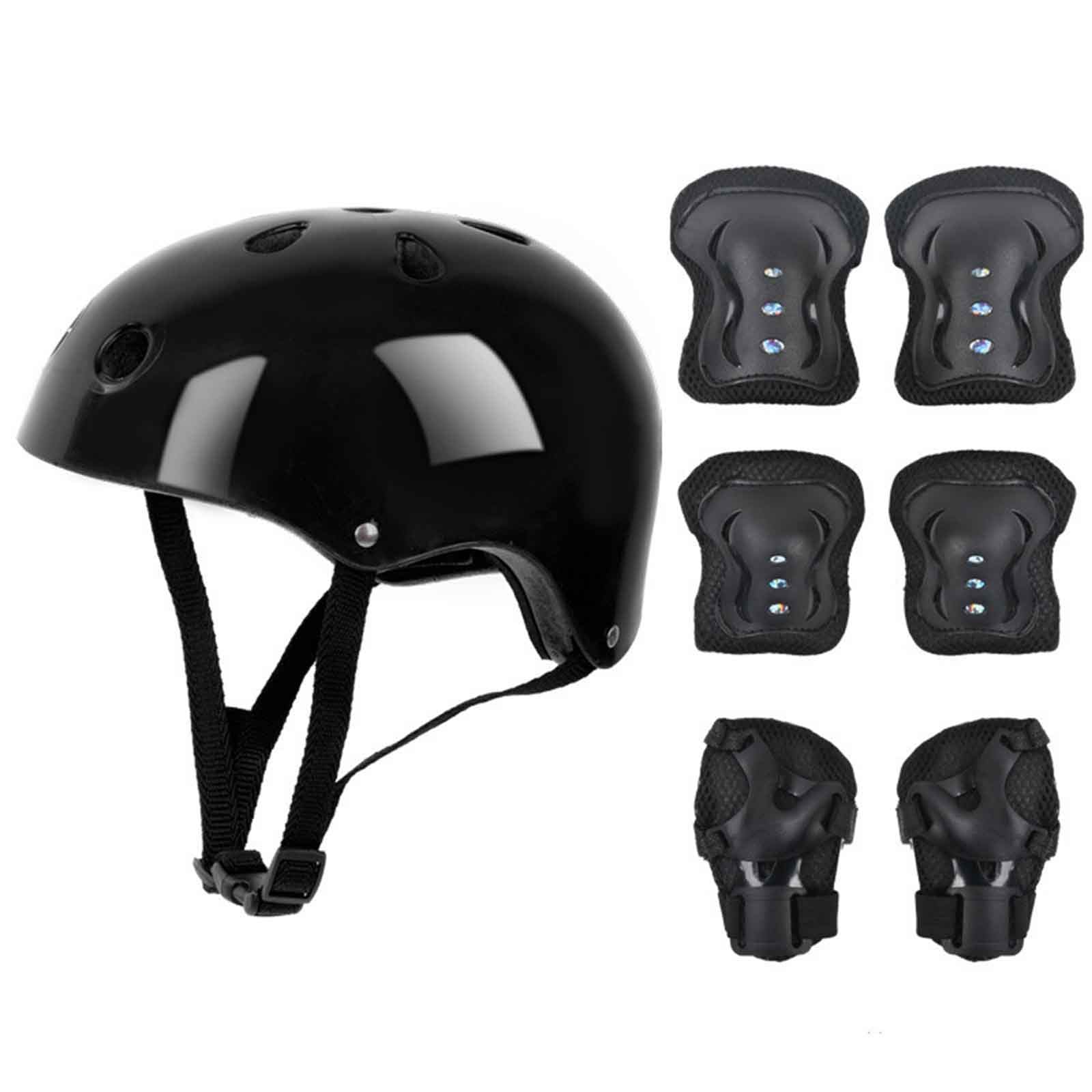 Bike Set with Knee Pads Elbow Pads Wrist Guards, 7Pcs Adjustable Helmet for Kids Girls Boys, 3-14 Years Kids Protective Gear Set Bicycle Helmet for Roller Skate Sports Skateboard (Black)