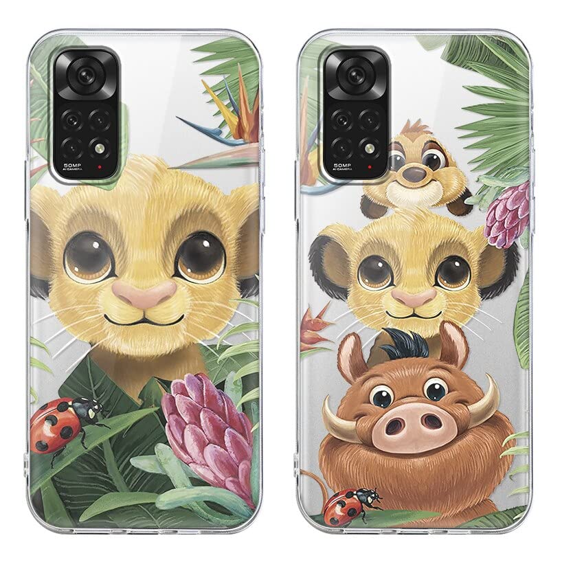 2 Cover Custodia Per Xiaomi Redmi Note 11 Pro 4G/5G, Morbida TPU Trasparente Con Disegno Anime Lion, Fodero Protettivo