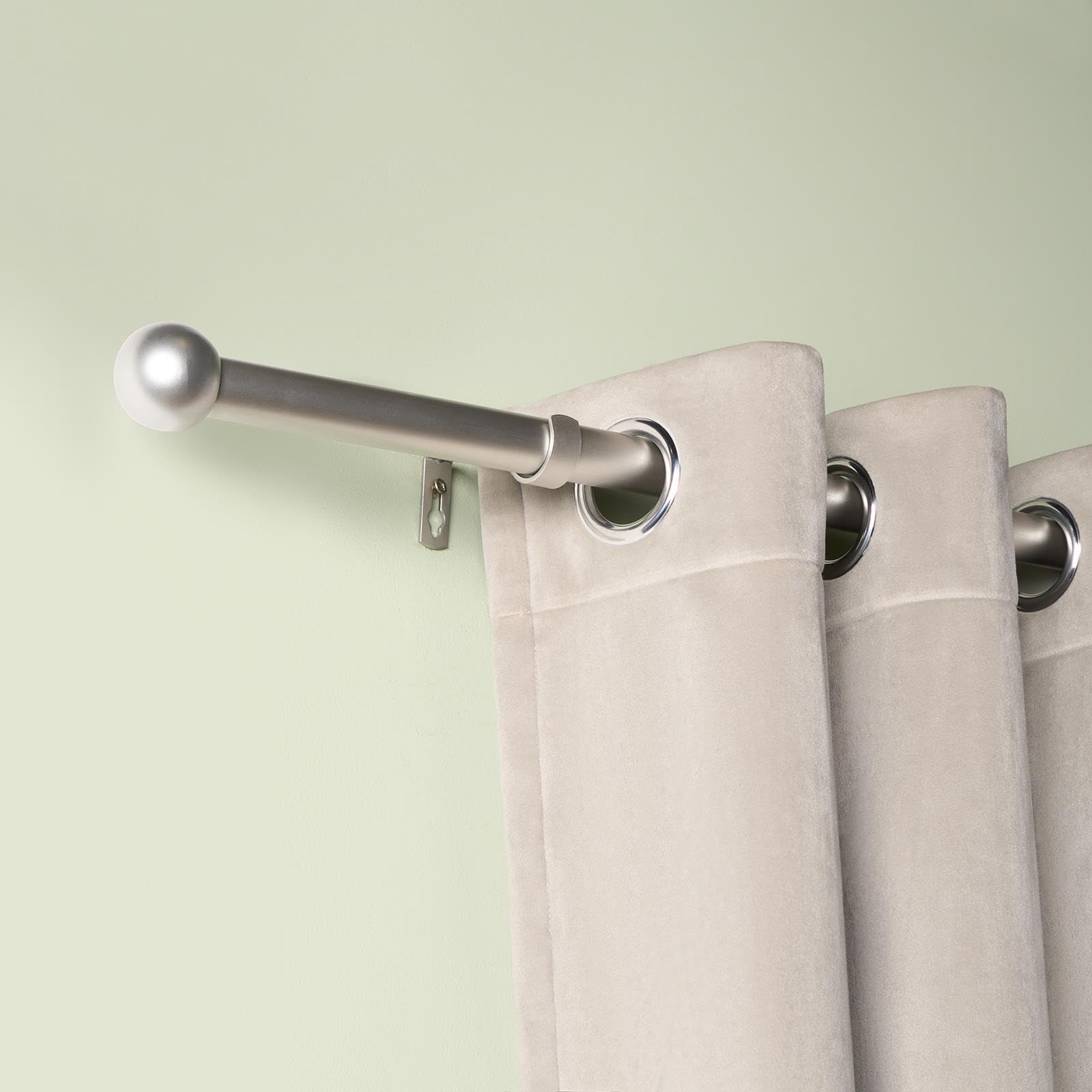 OHS Extendable Curtain Pole - 28mm Metal Ball End Finials - Silver - 220 cm