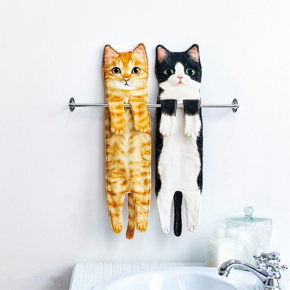 Toallas de mano con forma de divertidas para cuarto de baño, cocina, decoración de gatos, toallas de colgar, súper absorbentes, suaves y duraderas, A+B