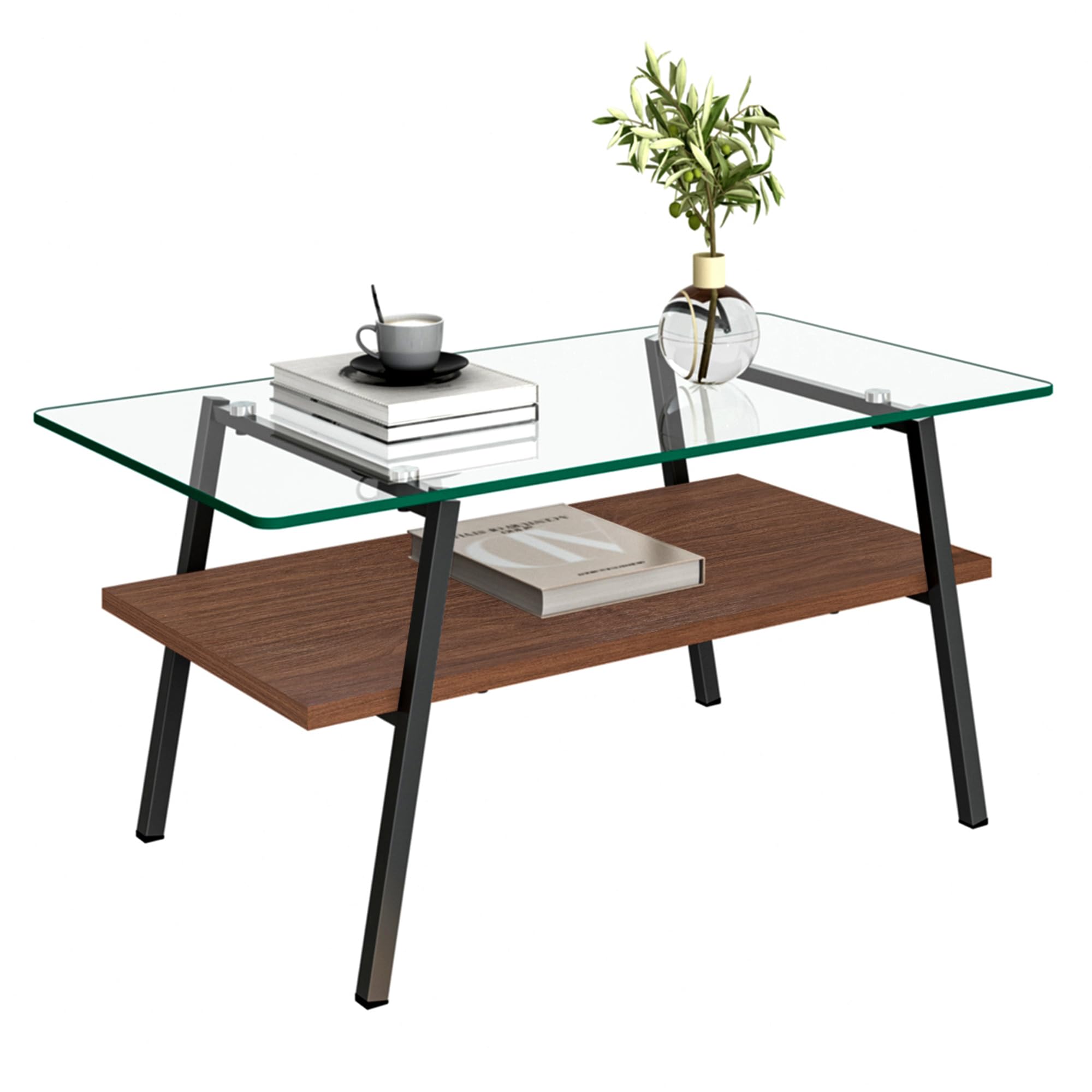 Amazon.co.jp: モダン長方形ガラスコーヒーテーブル 強化ガラス天板