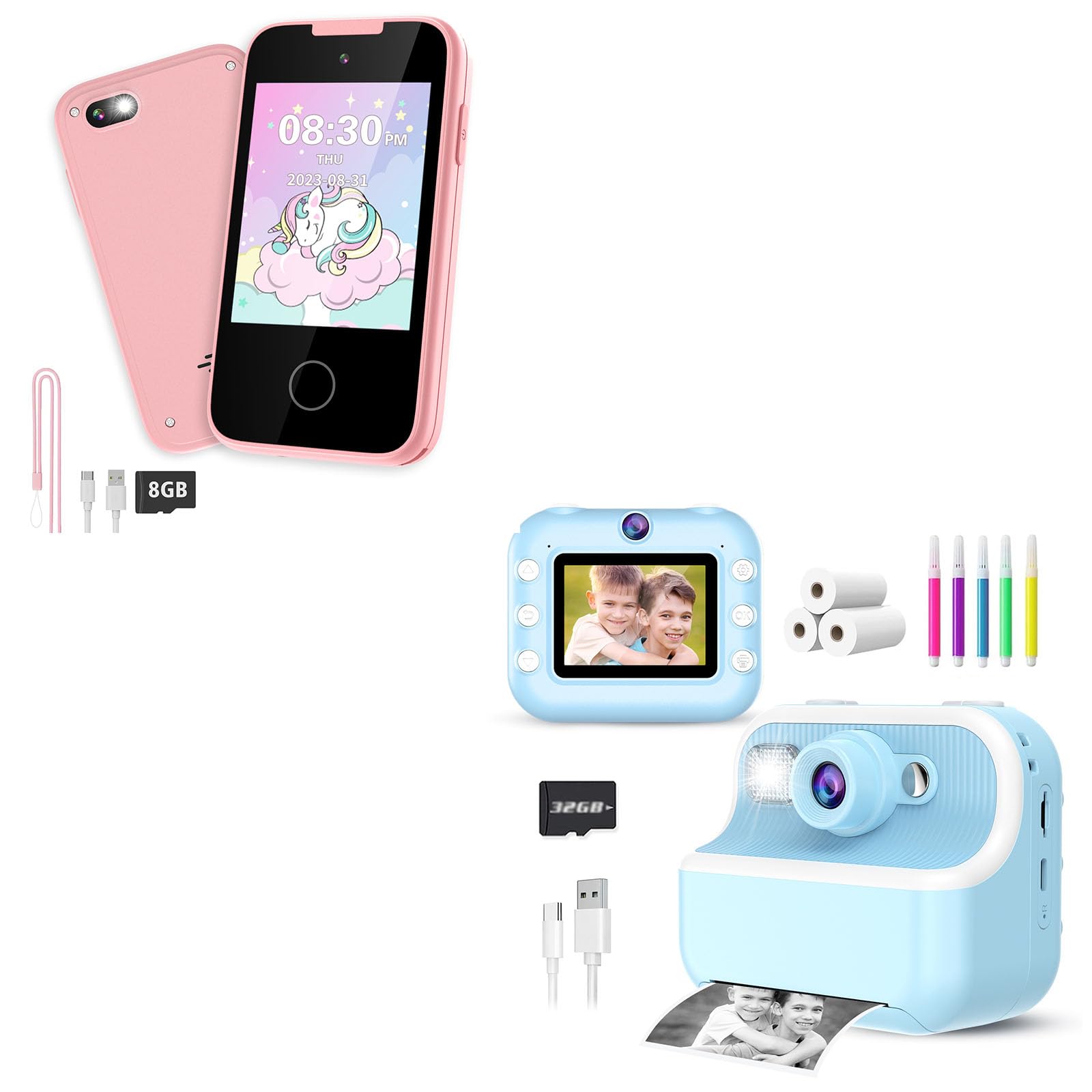 Instant Print Camera for Kids and Kids Phone for Girls Aged 3-12 with Dual Camera Christmas Birthday Gifts for Girls Boys