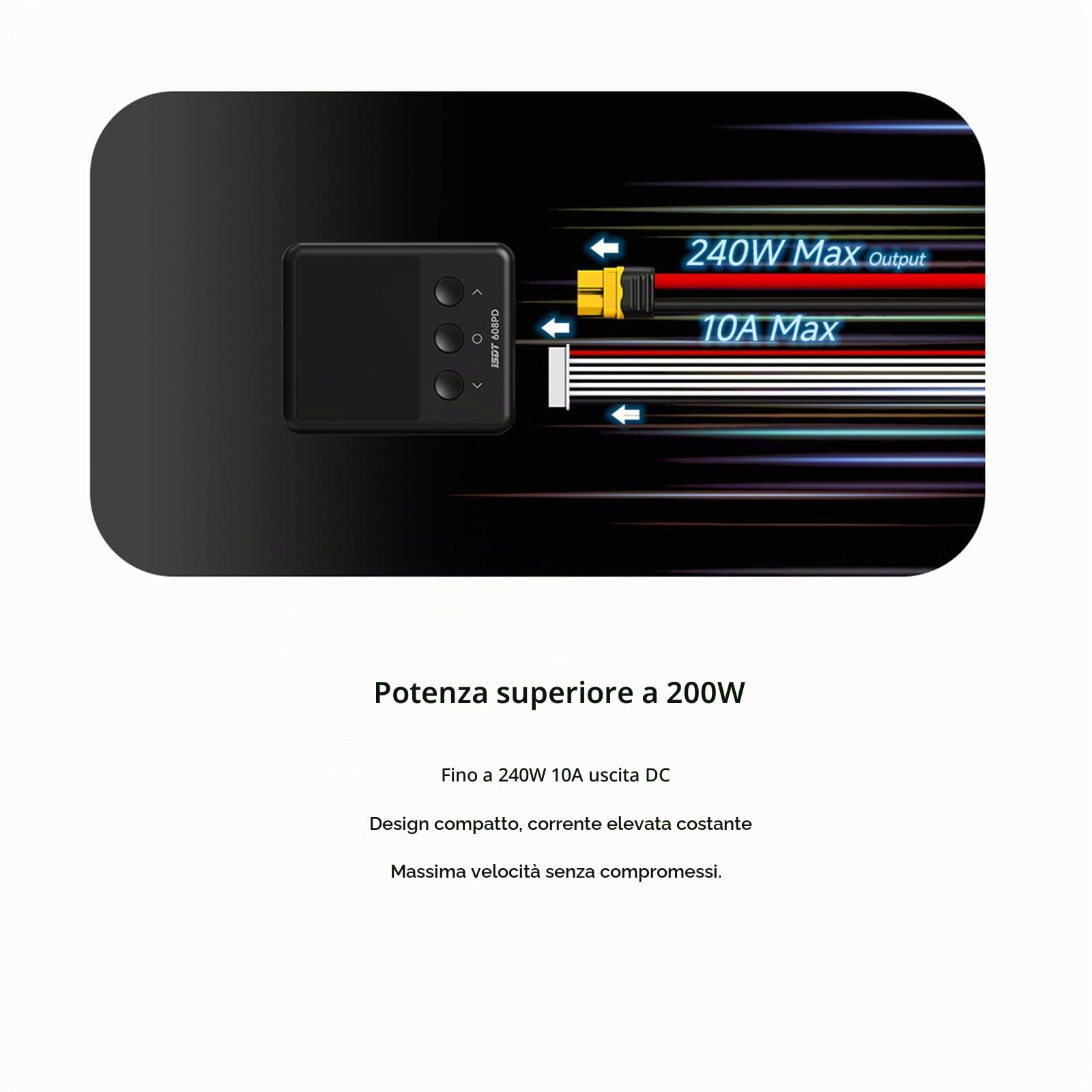 ISDT 608PD Caricabatterie digitale intelligente LiPo, DC 240 W/10 A, USB C 100 W/5 A per batterie RC, caricatore universale Balance Discharge per batterie Life/Lilon/LiPo/LiHV (1-6S), NiMH (1-16S), Pb