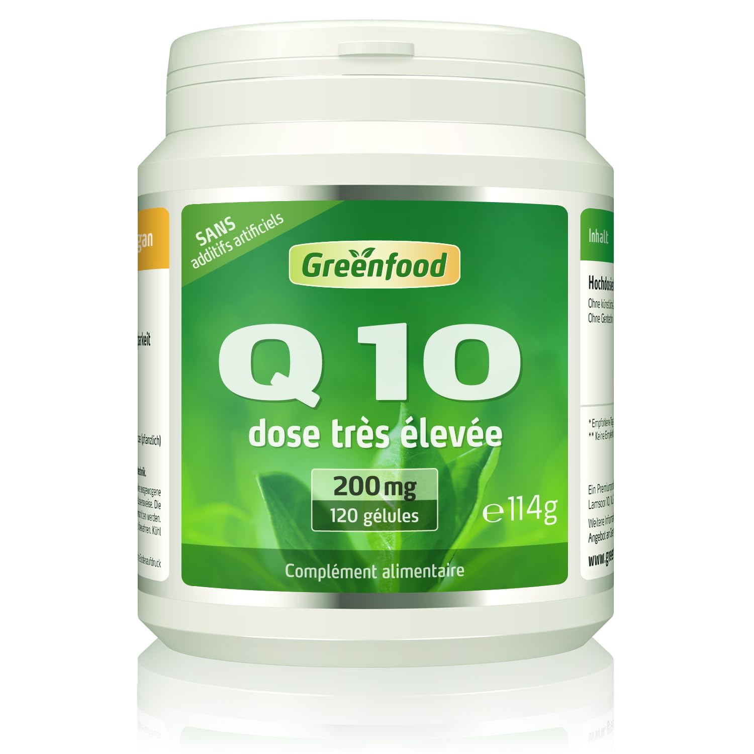 Greenfood Q10, 200 mg, extra haute dose, 120 gélules - SANS additifs | Obtenu par fermentation naturelle, haute biodisponibilité, testé en laboratoire, sans OGM, sans gluten, sans lactose
