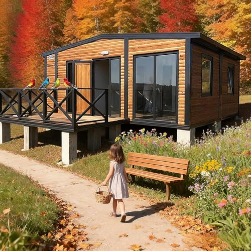Tiny Homes for Sale Prefab, Expandable Foldable Modular Home, Prefabricated Container House to Live in for Adults Living with 3 Bedroom 1 Full Equiped Bathroom and Kitchen Easy Setup & Move
