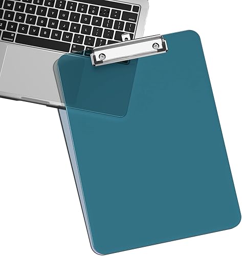 Miniatura 5 de Rimilak Portapapeles de plástico con clip de metal de perfil bajo, tablero translúcido, tamaño carta de 12.5 x 9 pulgadas, suministro de oficina,