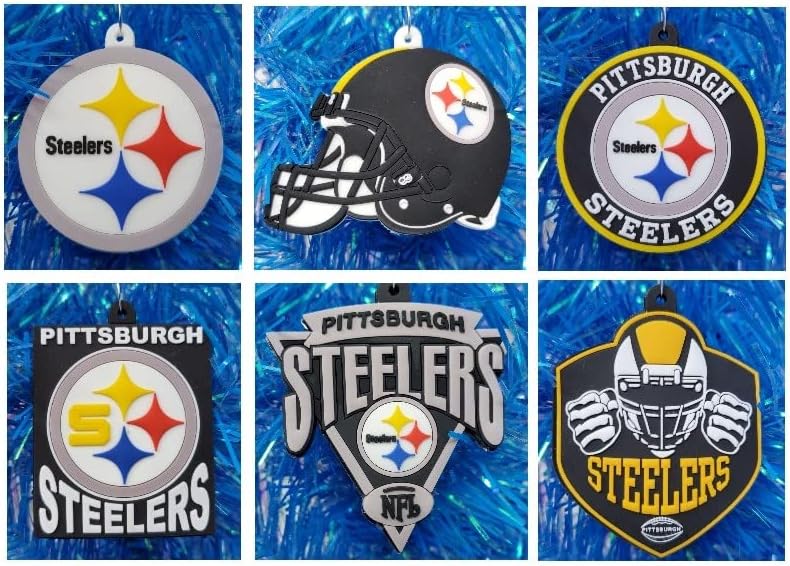 Pittsburgh Steel Curtain Football Team 6 Piece Christmas Ornament Set