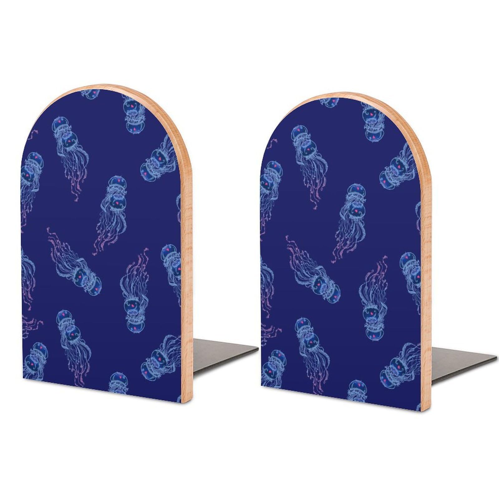 Unidentified Creature on Dark Background Beech Wood Bookends Heavy Duty Book Organizers Desktop File Holder for Office Home Bookshelf