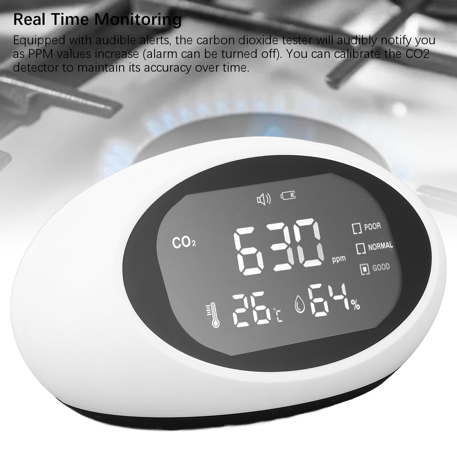 Detector de CO2, Medidor de CO2 con Pantalla LCD HD de Alta Precisión, Detector de Dióxido de Carbono Portátil Recargable