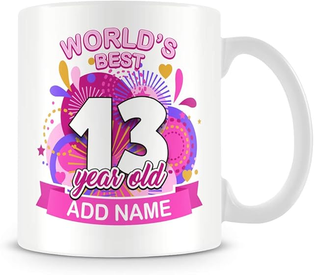13th Birthday Gift for Girls - Personalised Mug/Cup - Add Name - Worlds Best Design - Pink