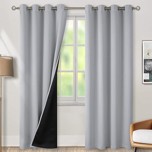 BGment - Cortinas con aislamiento térmico para habitación, 100% opacas, con forro negro, cortina de doble capa con ojales, reduce el ruido (52 x