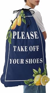 Blue Funny Quotes XL Laundry Bag Please Take off Your Shoes Machine Washable Large Capacity with Black Drawstring Dirty Clothes Organizer for Laundromat and Household