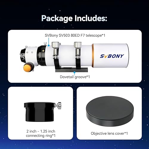 Miniatura 9 de SVBONY SV503 Telescopio 80ED F7 Telescopio OTA de longitud focal de 22.047in para una visión excepcional y astrofotografía