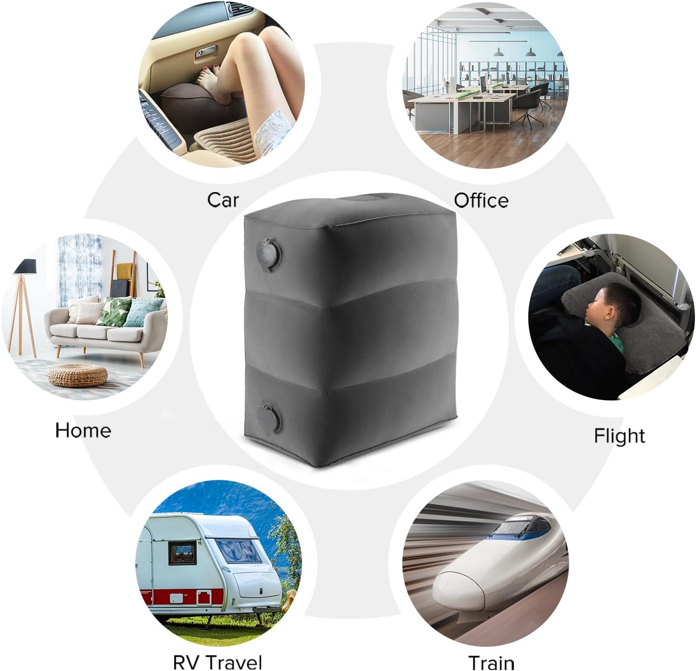 Maliton Inflatable Travel Foot Rest Pillow, Airplane Bed for Kids, Car Foot Rest Pillow, Adjustable Height Leg Rest Pillow for Airplane, Car, Train, Home, Office(Dark Grey, 1 Pack)