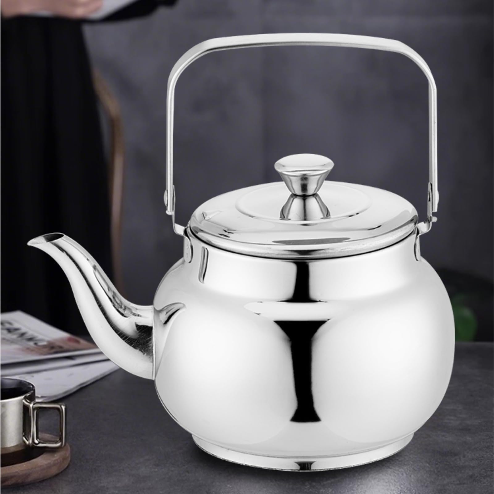 Tetera Tipo Cocinas Tetera De Acero Inoxidable Con Infusor For Inducción, Gas Y Restaurante Calentar Agua Té(Gold,1.5L)